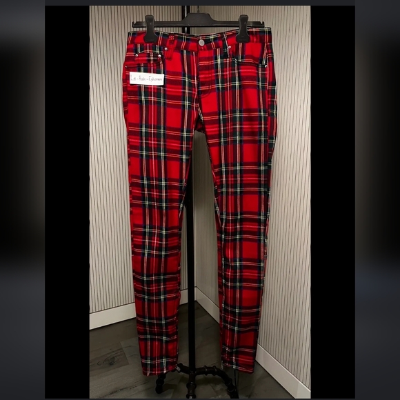 MNML Other - MNML Plaid Red Tartan Zipper Pants